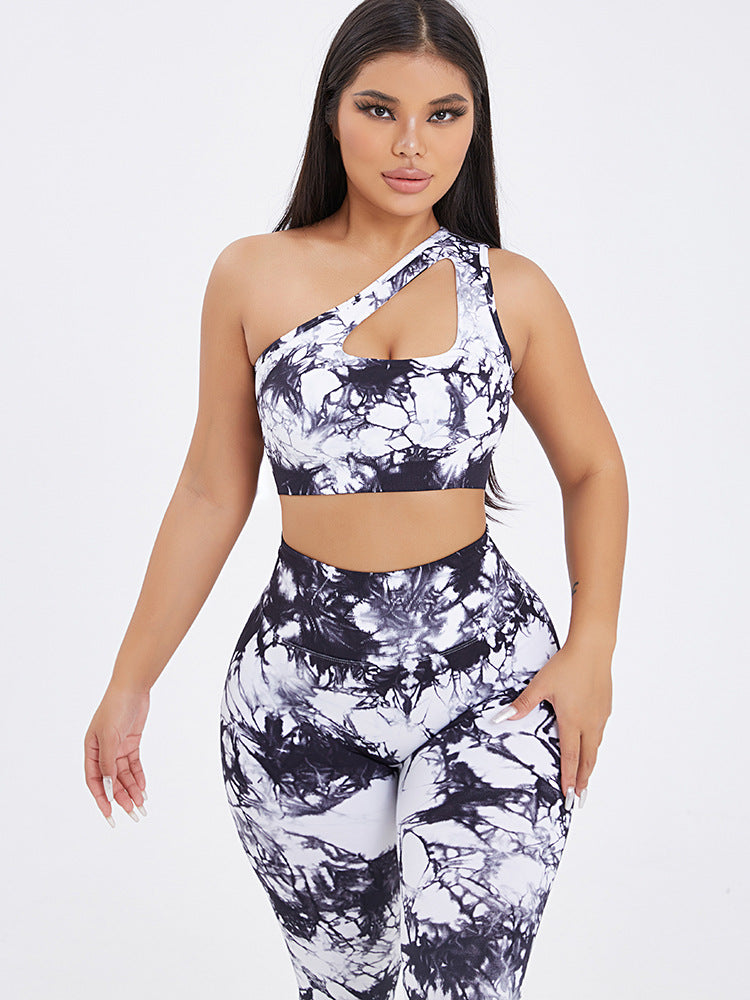 Women's One-shoulder Seamless Tie-dye Yoga Clothes Fitness Suit