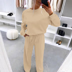 Home-style Drop-shoulder Long-sleeve Top And Casual Pleated Trousers Two-piece Set