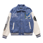 American Punk Flocked Embroidery Letter Contrast Jacket Coat