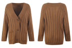 Knitted Women's Threaded Pocket V-neck Coat High Waist Wide Leg Pant Suit