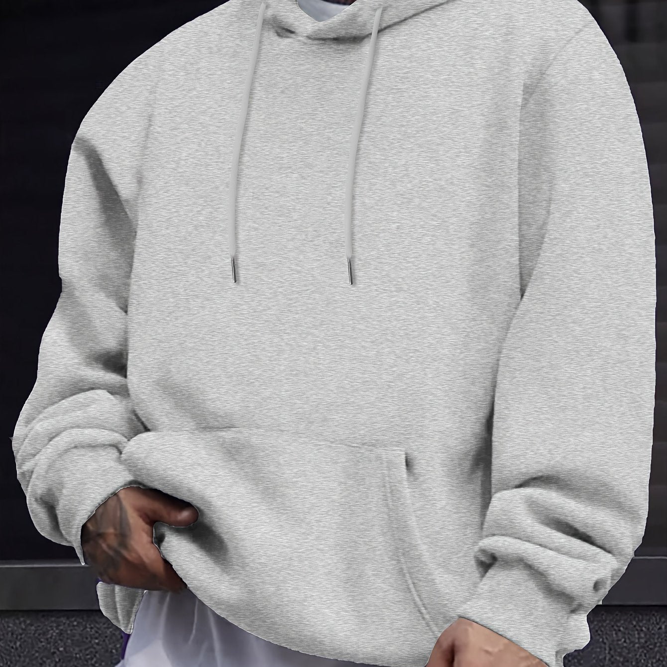 Mens Casual Solid-Color Pullover Hoodie Top