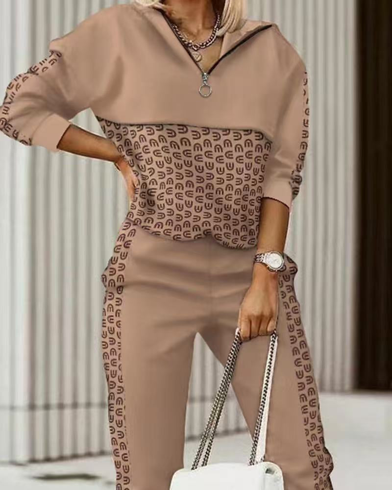 Women's Printed Panel Hood Top Pant Set