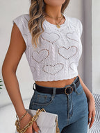 Women S Heart Hollow Out Cropped Knit Vacation Top