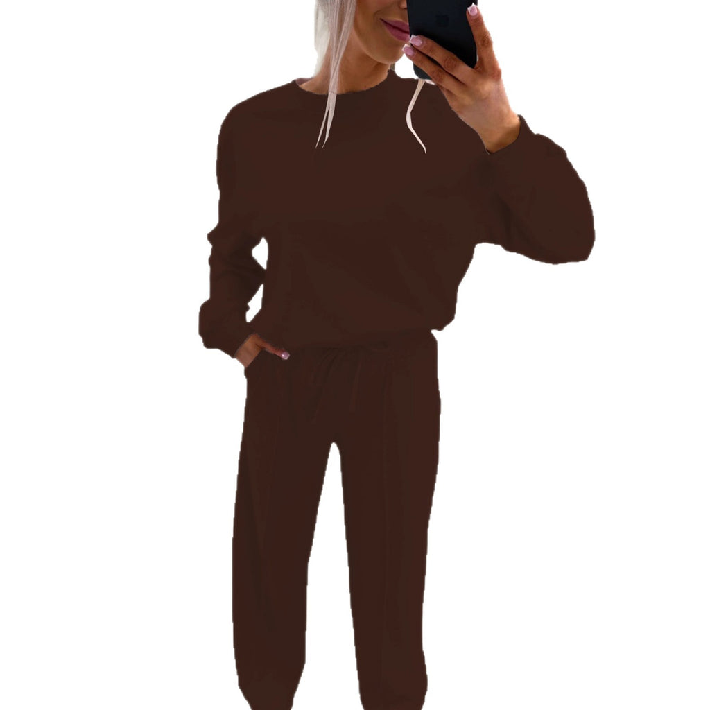 Home-style Drop-shoulder Long-sleeve Top And Casual Pleated Trousers Two-piece Set