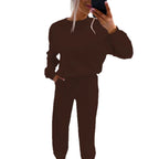 Home-style Drop-shoulder Long-sleeve Top And Casual Pleated Trousers Two-piece Set
