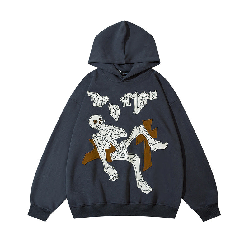 Embroidered Skull Hooded Sweater For Men And Women