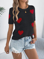Women S Casual Color Block Heart Short Sleeve Knit Valentine S Top