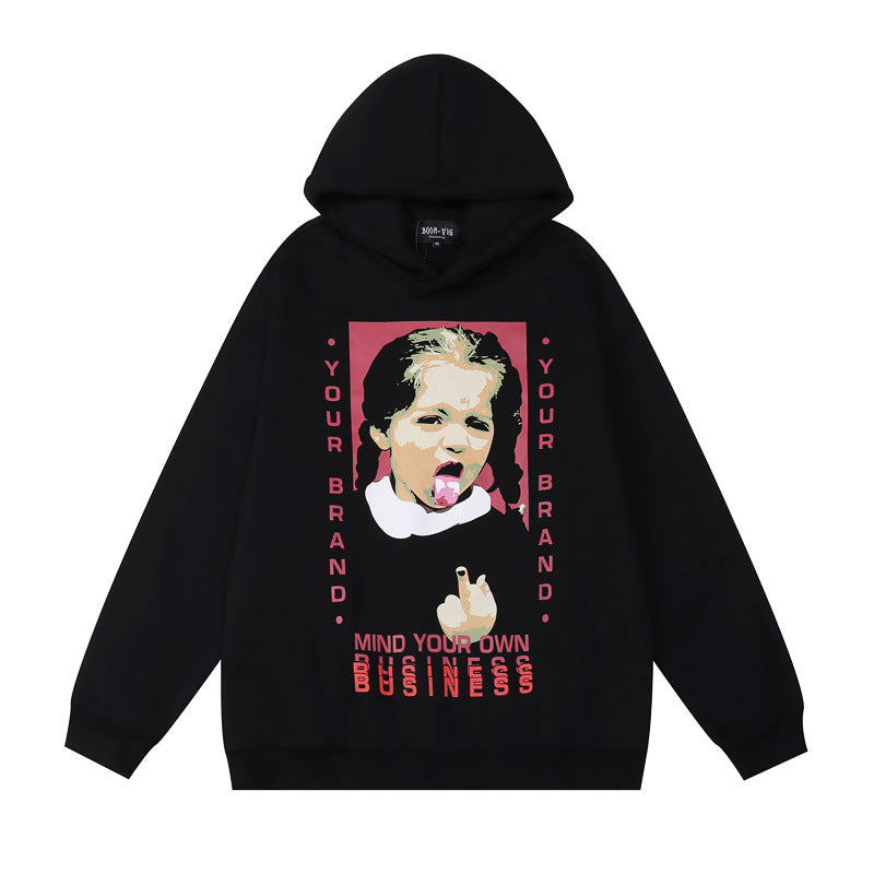 Tide Brand Retro Hooded Sweater Funny Tongue Girl