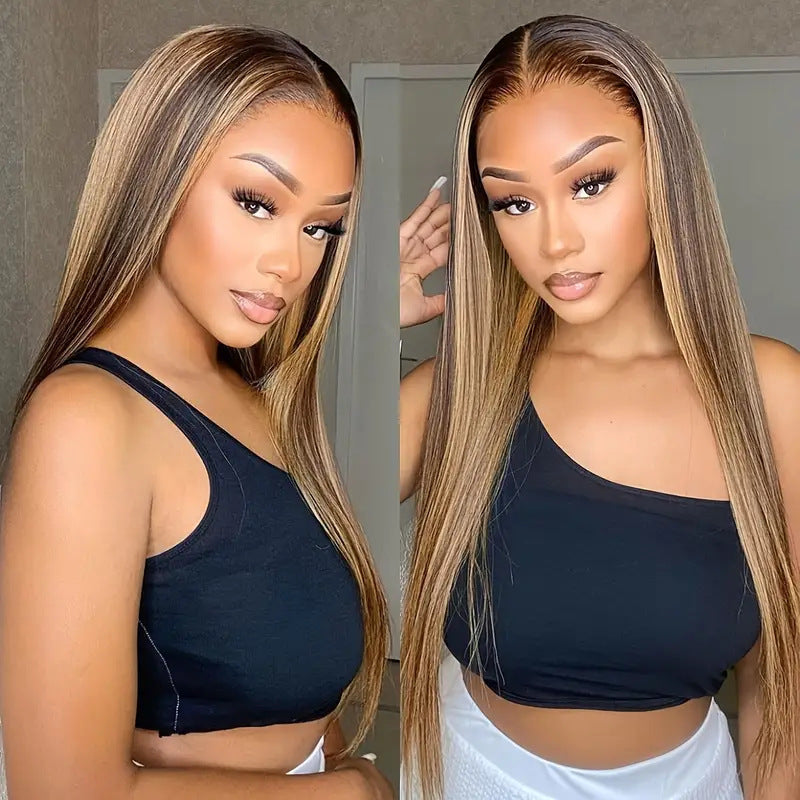 Piano Color Long Straight Wig Front Lace Full-head Wig