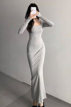 Slim Fit Square Neck Dress For Women