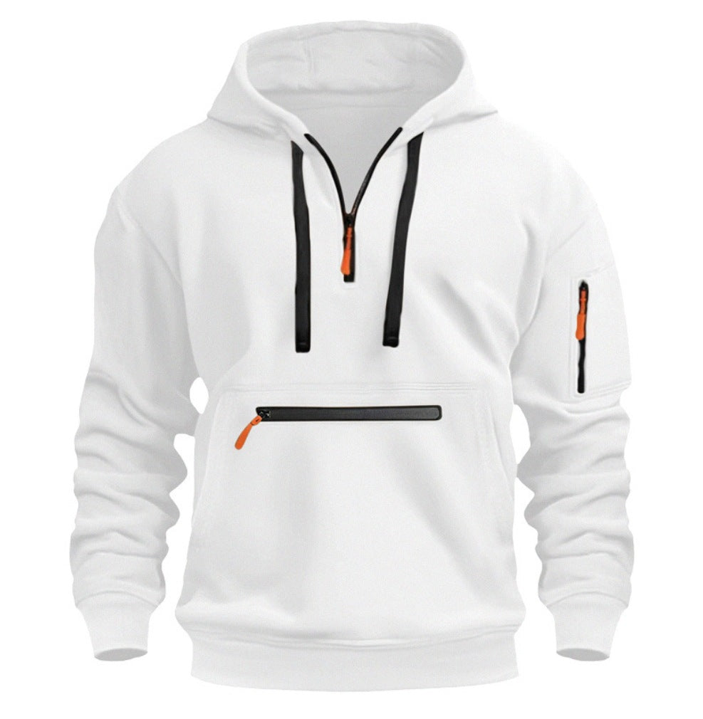 Waterproof Zipper Multi-pocket Hoodie Men's Sport Casual Sweatshirt