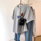 Cute Puppy Embroidery White Regular Shoulder Short Sleeves
