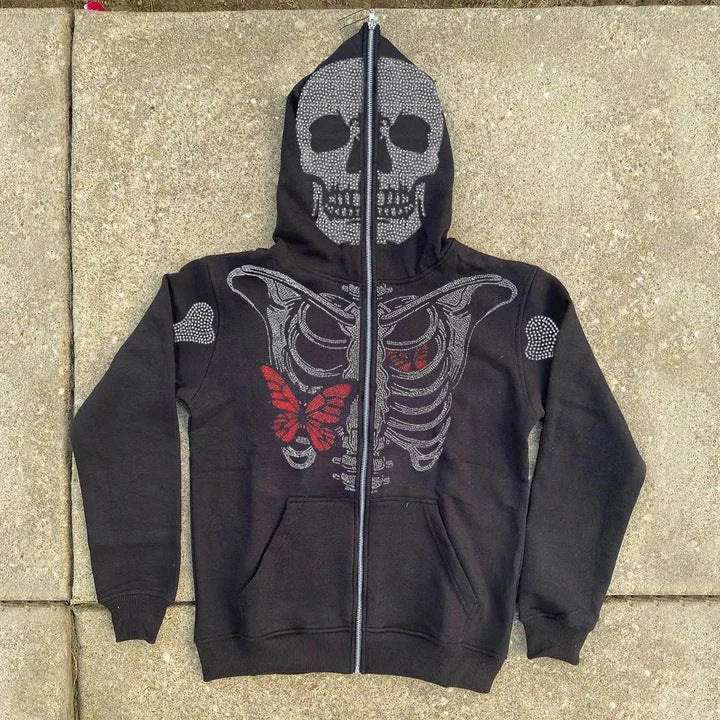 Cartoon Printed Camouflage Patchwork Cardigan Zip Hoodie