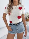 Women S Casual Color Block Heart Short Sleeve Knit Valentine S Top