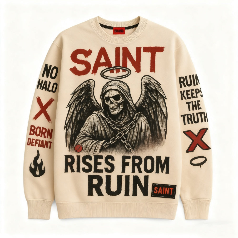 Mens Oversized, Loose-fit Pullover Sweatshirt With Long Sleeves