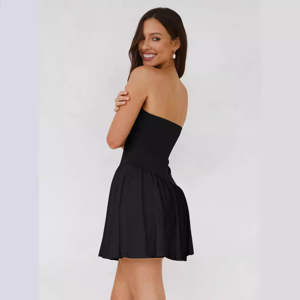 Pleated Stitching Tube Top Dress