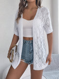 Women S Hollow Out Plaid Short Sleeve Knit Beach Cover-Up