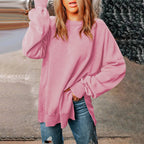 Solid-color Pullover Crewneck Sweatshirt Casual Versatile Style Extra-long Figure-flattering Long-sleeve Top