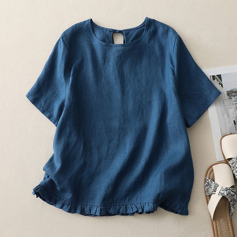 Artistic Retro Hollow-Out Back Casual Short-Sleeve