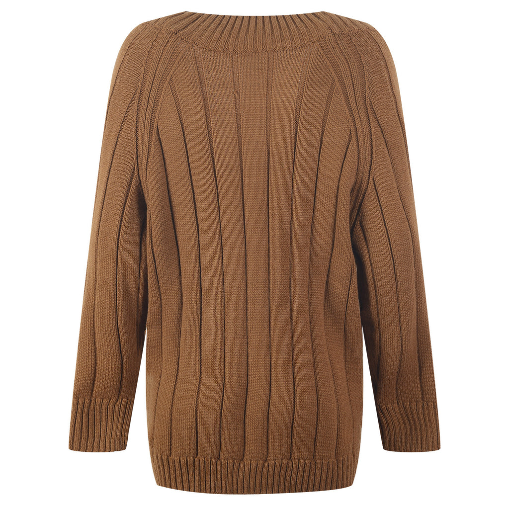 Knitted Women's Threaded Pocket V-neck Coat High Waist Wide Leg Pant Suit