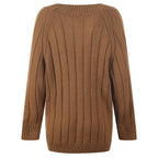 Knitted Women's Threaded Pocket V-neck Coat High Waist Wide Leg Pant Suit