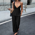 SpringSummer Resort-Style Camisole T-shirt And Pants Womens Outfit Set