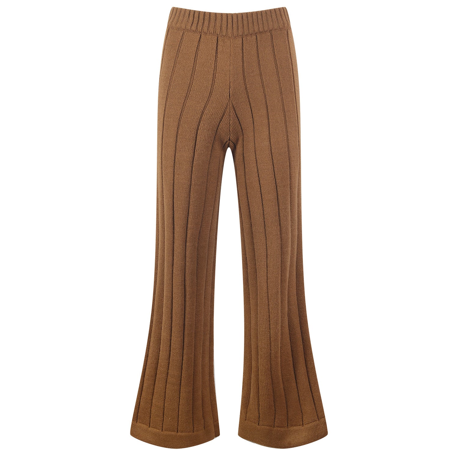 Knitted Women's Threaded Pocket V-neck Coat High Waist Wide Leg Pant Suit