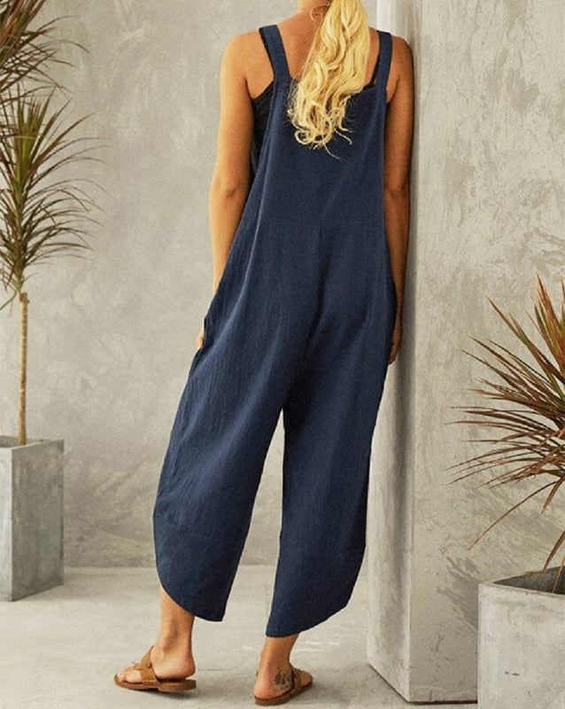 Women's Jumpsuits With Pockets Solid Color Casual Cropped Overalls Long Pant Romper