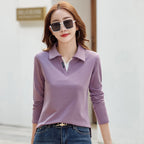 Versatile Outerwear Solid-color Contrast-color Casual V-neck Base Layer Top