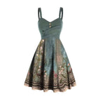 Elegant Green Floral Print Strapless Slip Dress