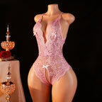 European And American Plus-Size Lace Open-Crotch Bodysuit