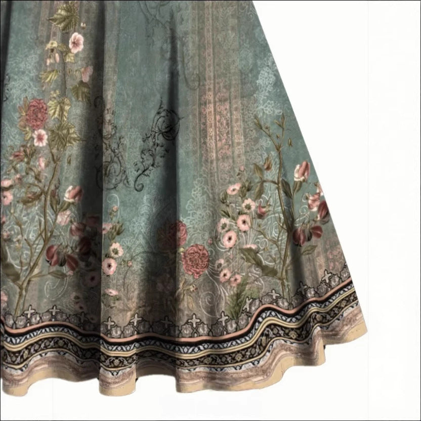 Elegant Green Floral Print Strapless Slip Dress