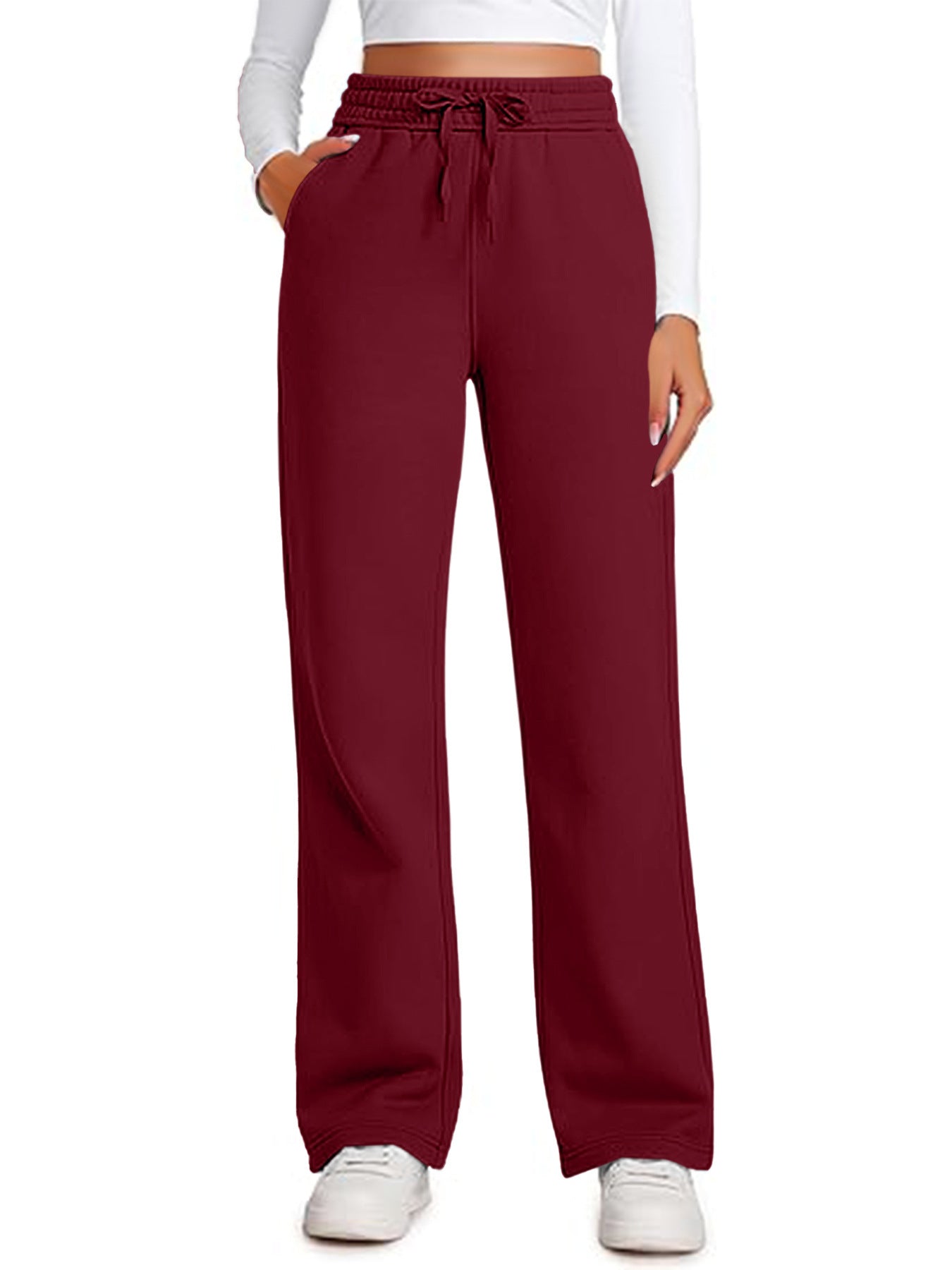 Elastic High-waist Drawstring Loose Casual Wide-leg Sweatpants