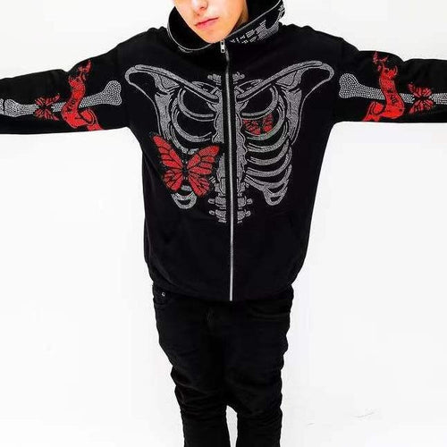 Cartoon Printed Camouflage Patchwork Cardigan Zip Hoodie