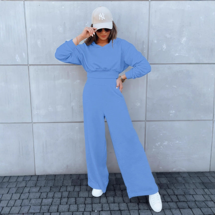 Wide-leg Pants And Hooded Sweatshirt Casual Set