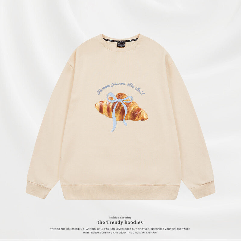 Korean-style Loose Croissant-horn Crew-neck Womens Hoodie