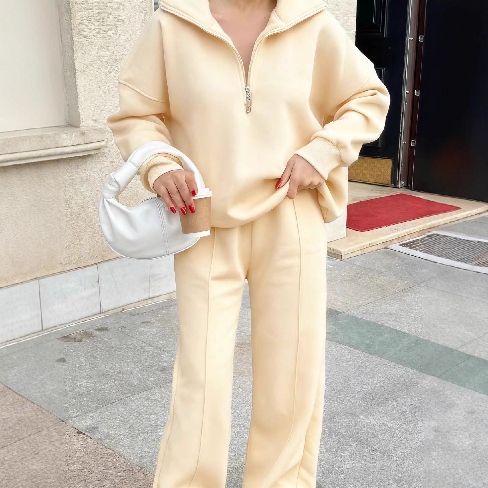 Womens Fashion Half-zip Pullover Hoodie And Pants