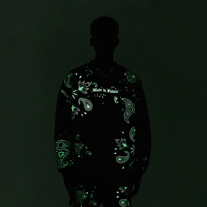 Luminous Cashew Flower Print Polar Fleece Hoodie