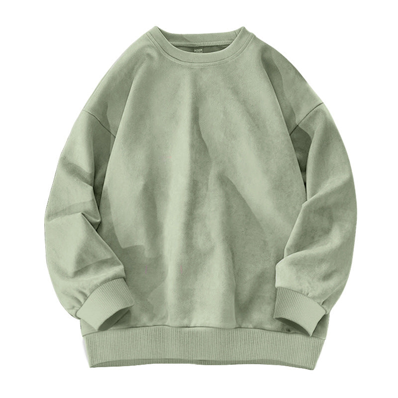 Round-neck Solid-color Suede-fleece Hoodie
