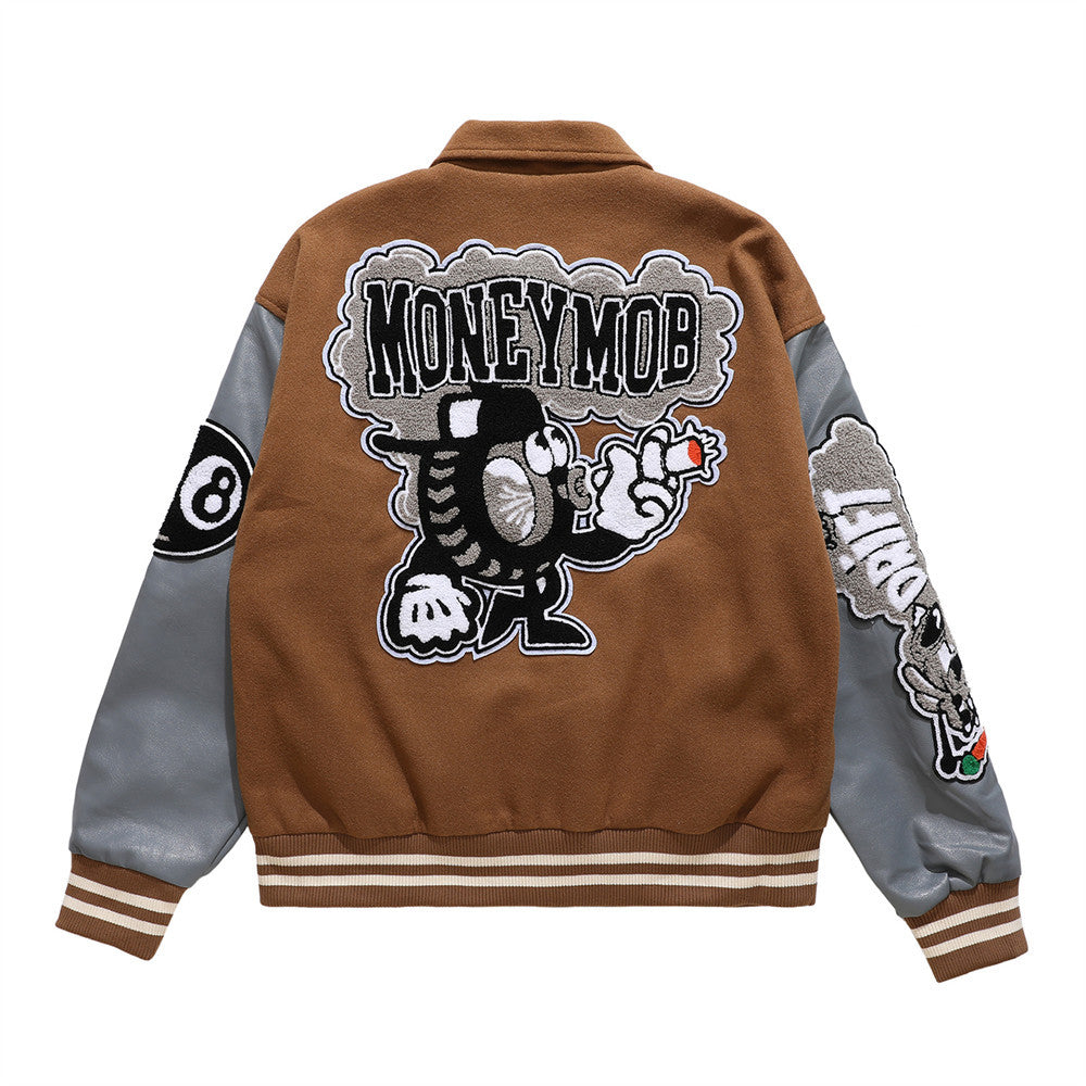 American Punk Flocked Embroidery Letter Contrast Jacket Coat