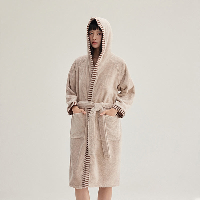 Women's Extended-length Cotton Hooded Bathrobe