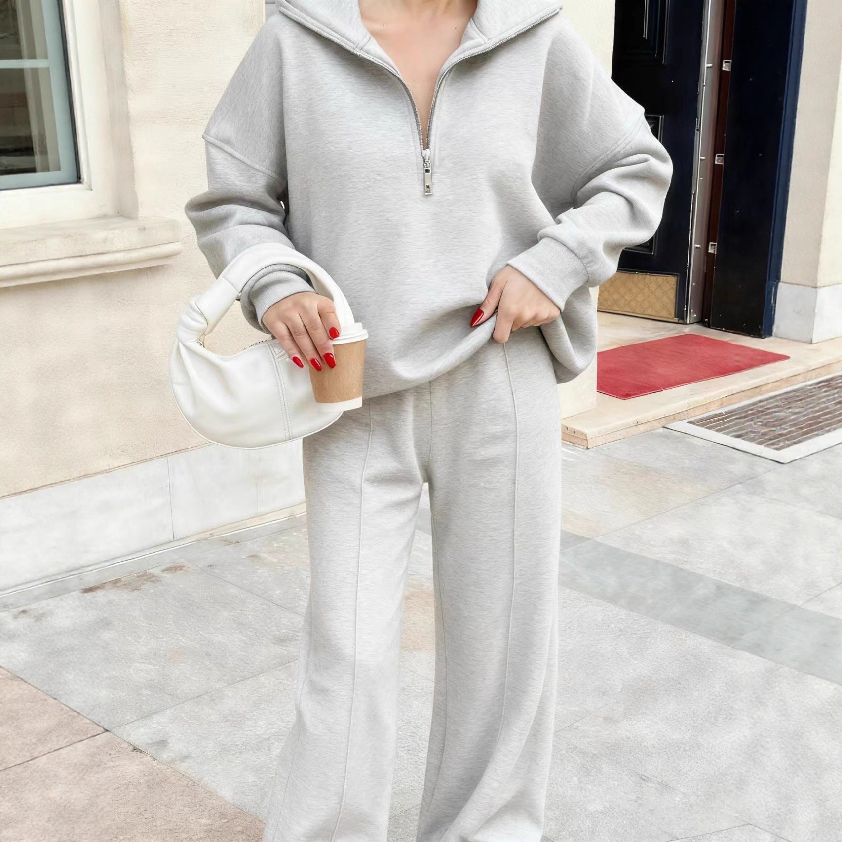 Womens Fashion Half-zip Pullover Hoodie And Pants