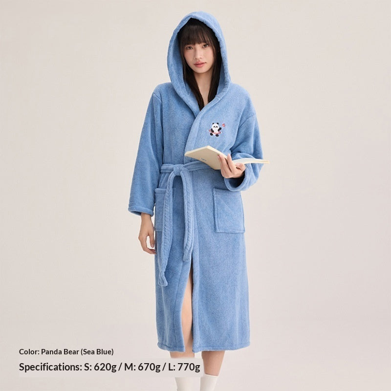 Water-absorbing Hooded Thickened Coral Fleece Bathrobe
