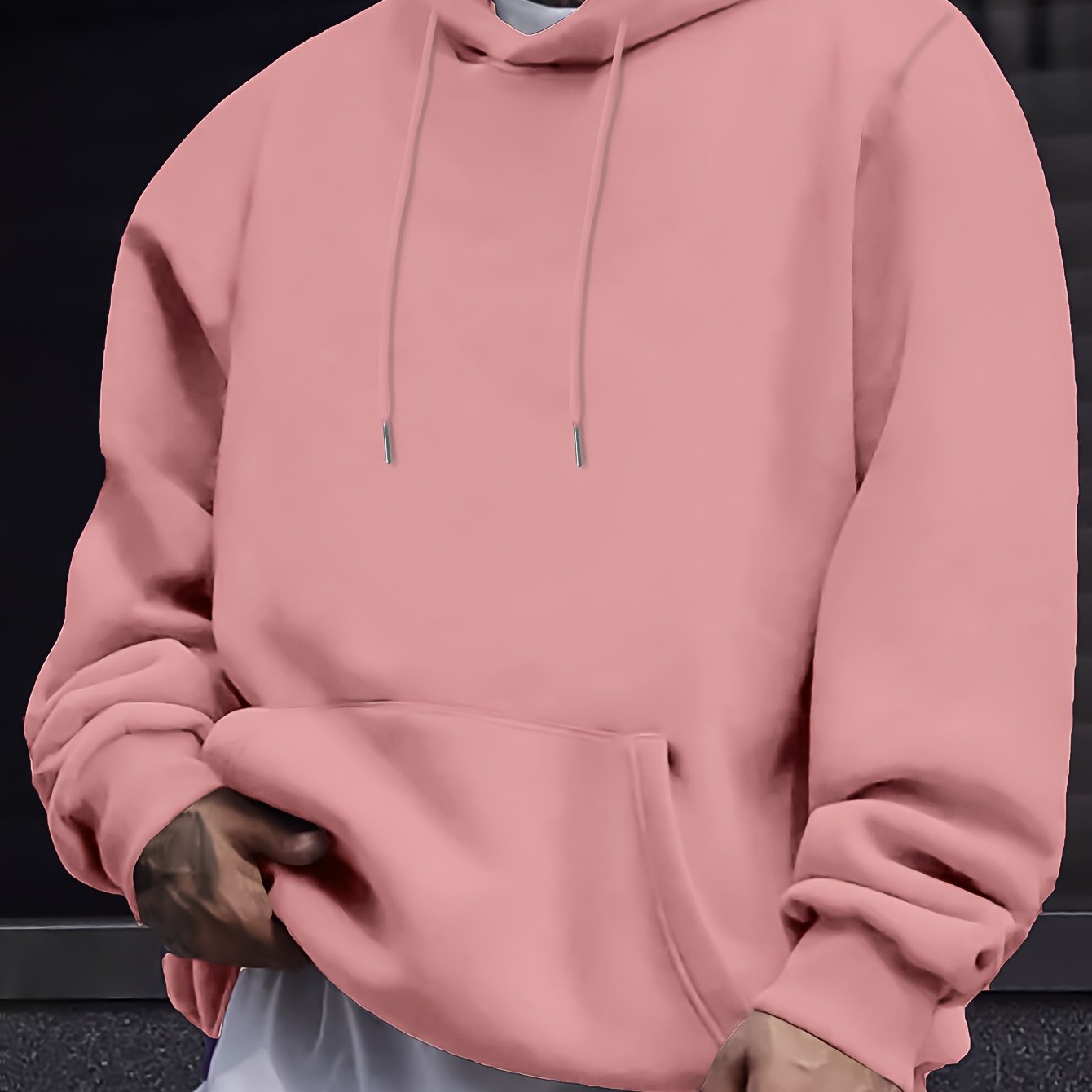 Mens Casual Solid-Color Pullover Hoodie Top