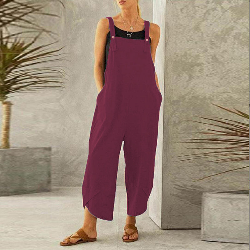Women's Jumpsuits With Pockets Solid Color Casual Cropped Overalls Long Pant Romper