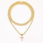 Zircon Cross Pendant Necklace Hip Hop Full Miami Curb Cuban Chain Iced Out Paved Rhinestones Bling Rapper Necklaces For Men Men's And Women's Clavicle Chain Jewelry