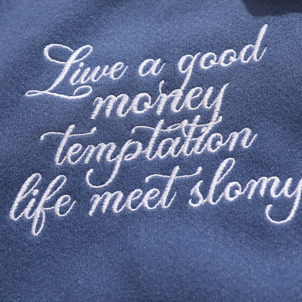 American Punk Flocked Embroidery Letter Contrast Jacket Coat