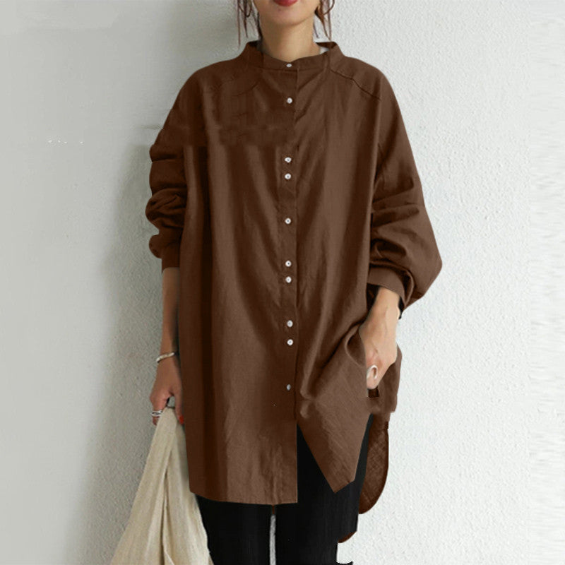 Autumn And Winter Women''s New Solid Color Cotton Hemp Stand