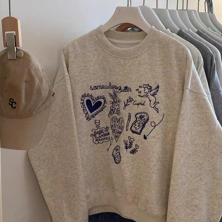 Chest-embroidered Heart And Bunny