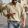 Retro Corduroy Casual Henley Shirt With Long Sleeves